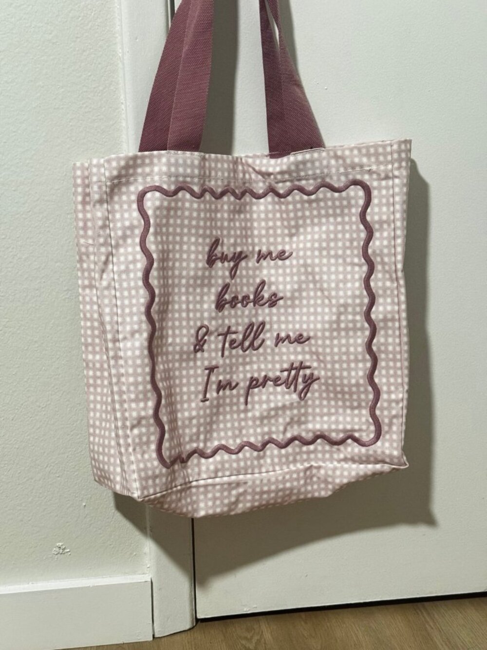 “Buy Me Books and Tell Me I’m Pretty” Canvas Tote Bag NWT - Picture 3 of 4